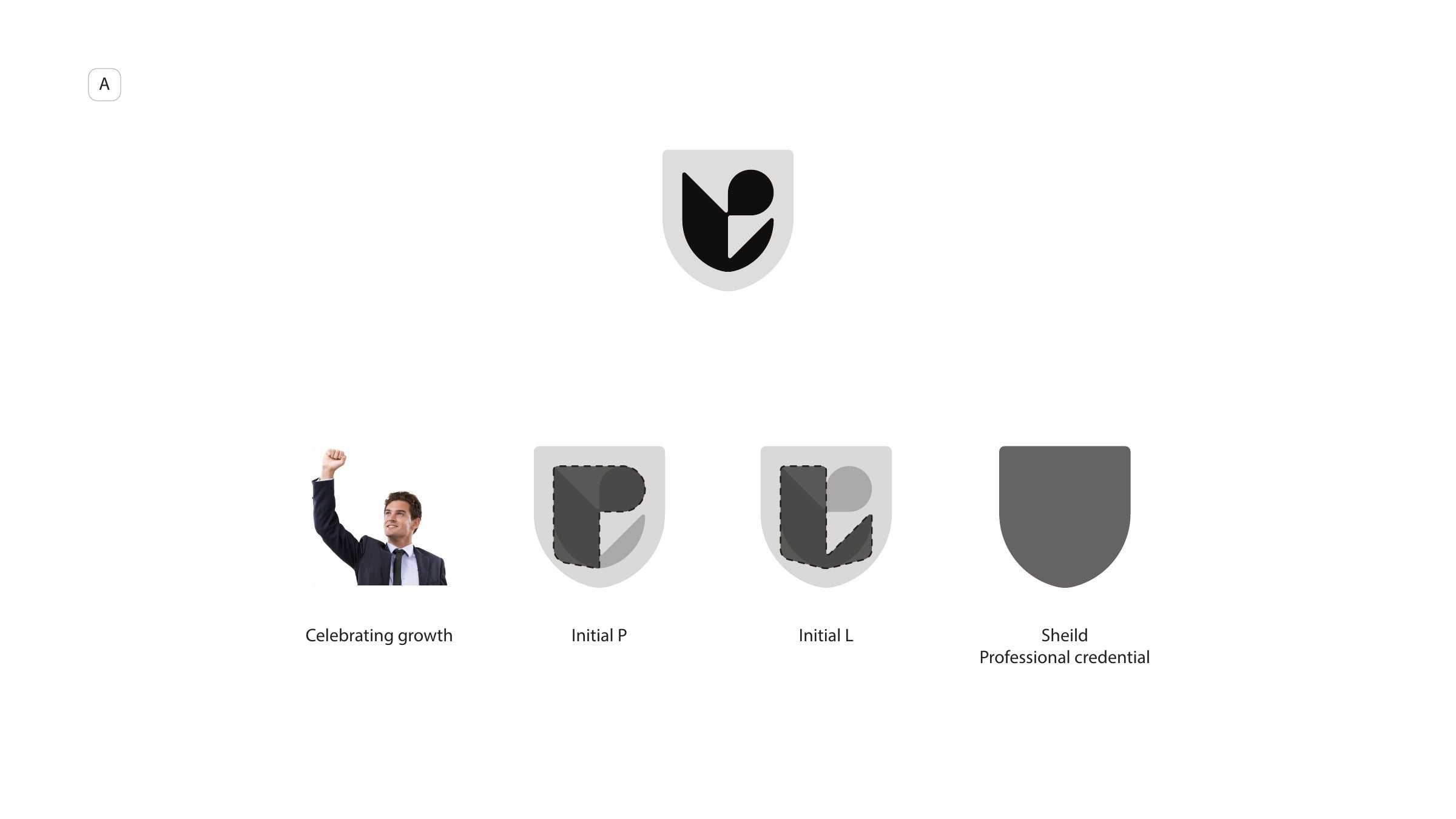 Direction A: the initials inside a shield of professional credibility