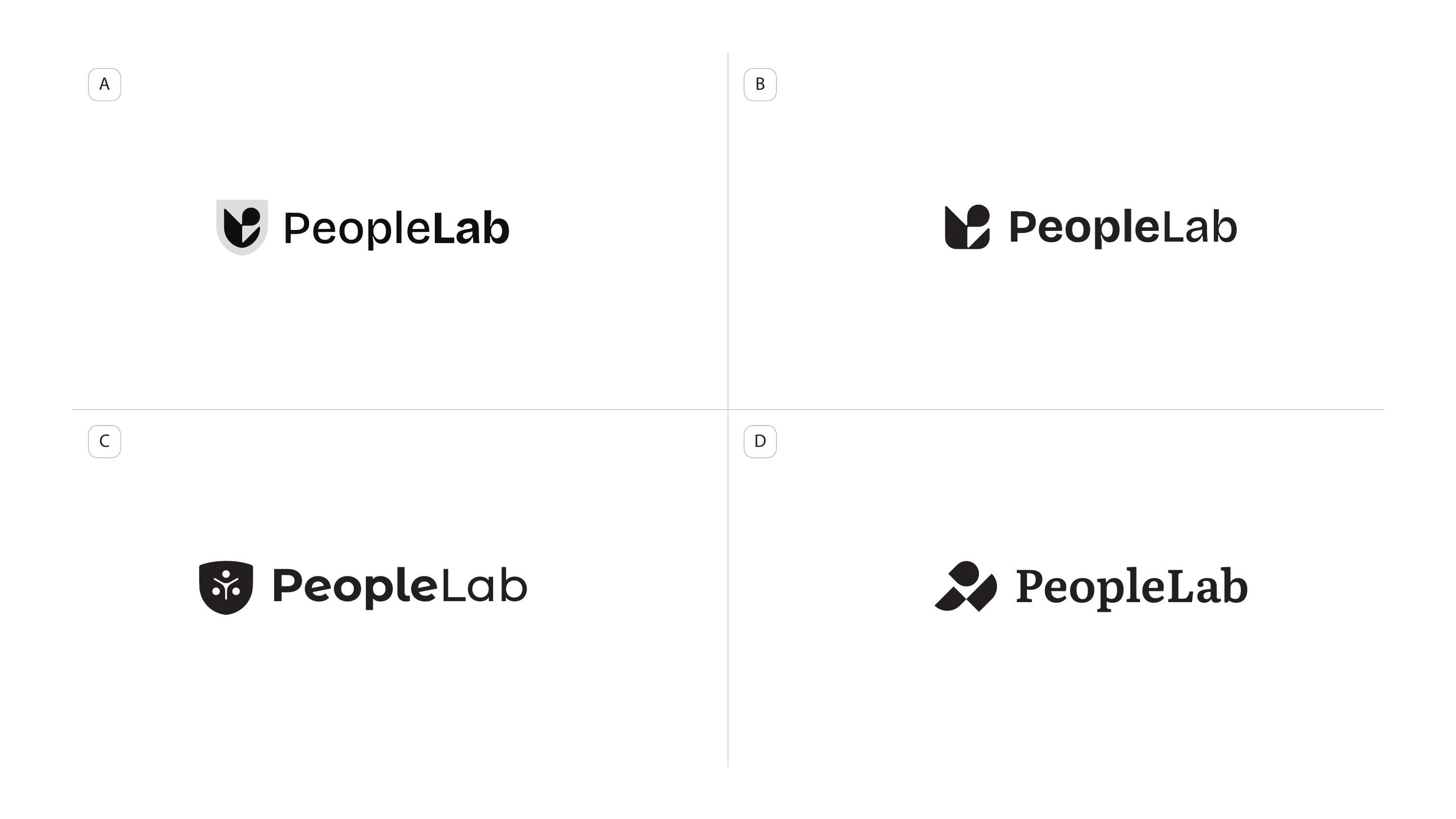 Four logo directions, presented side by side